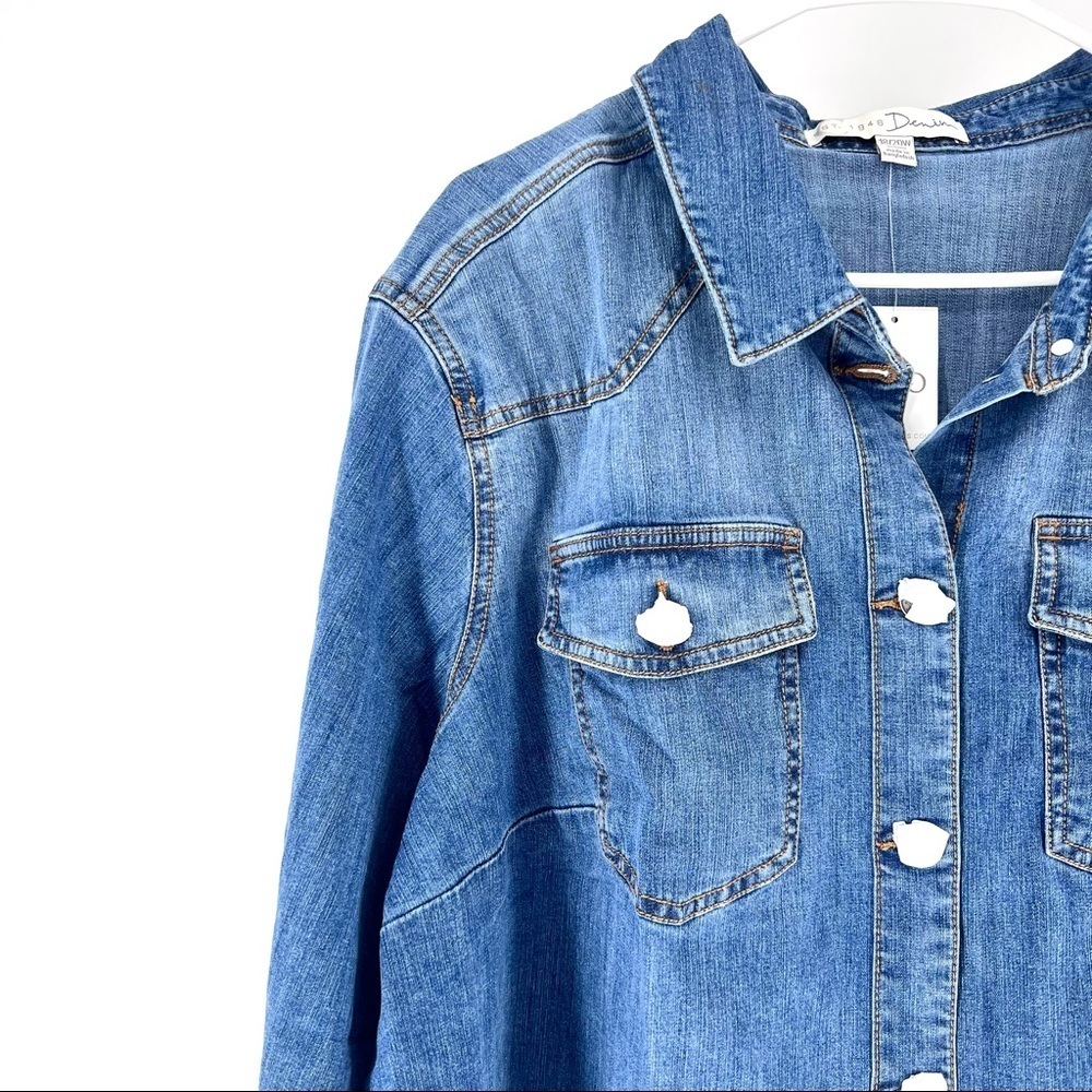 EST 1946 Denim Women's Plus Raw Hem Ripped Jacket w/ Pockets - 18/20 - Picture 2 of 5